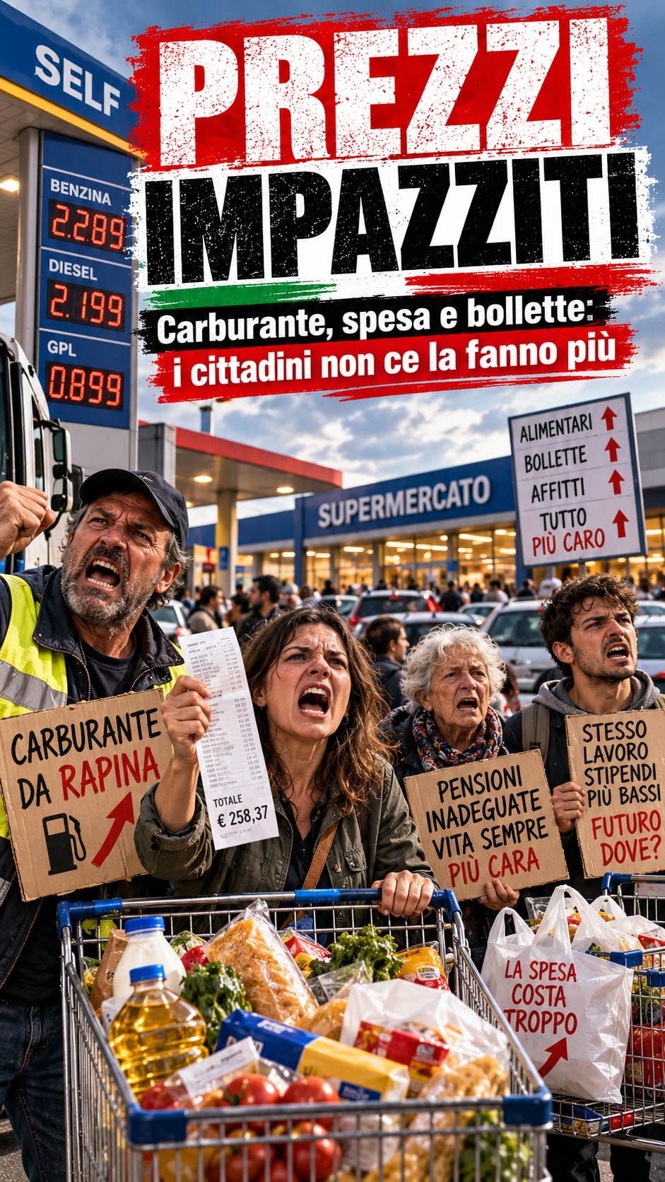 Prezzi impazziti, pompa e folla: importi solo grafici.