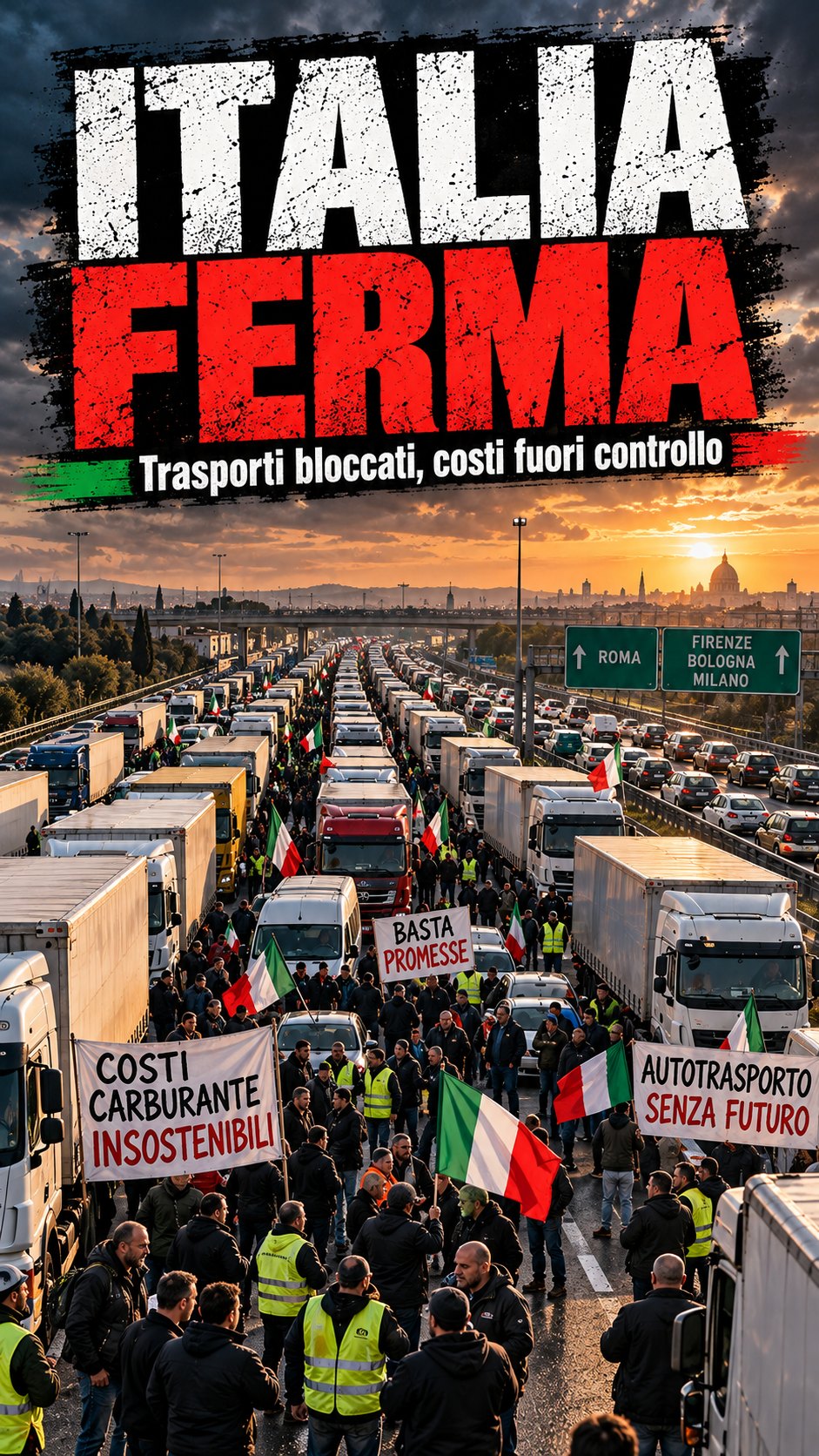 Coda autostradale e blocco illustrato; non cronaca verificata.