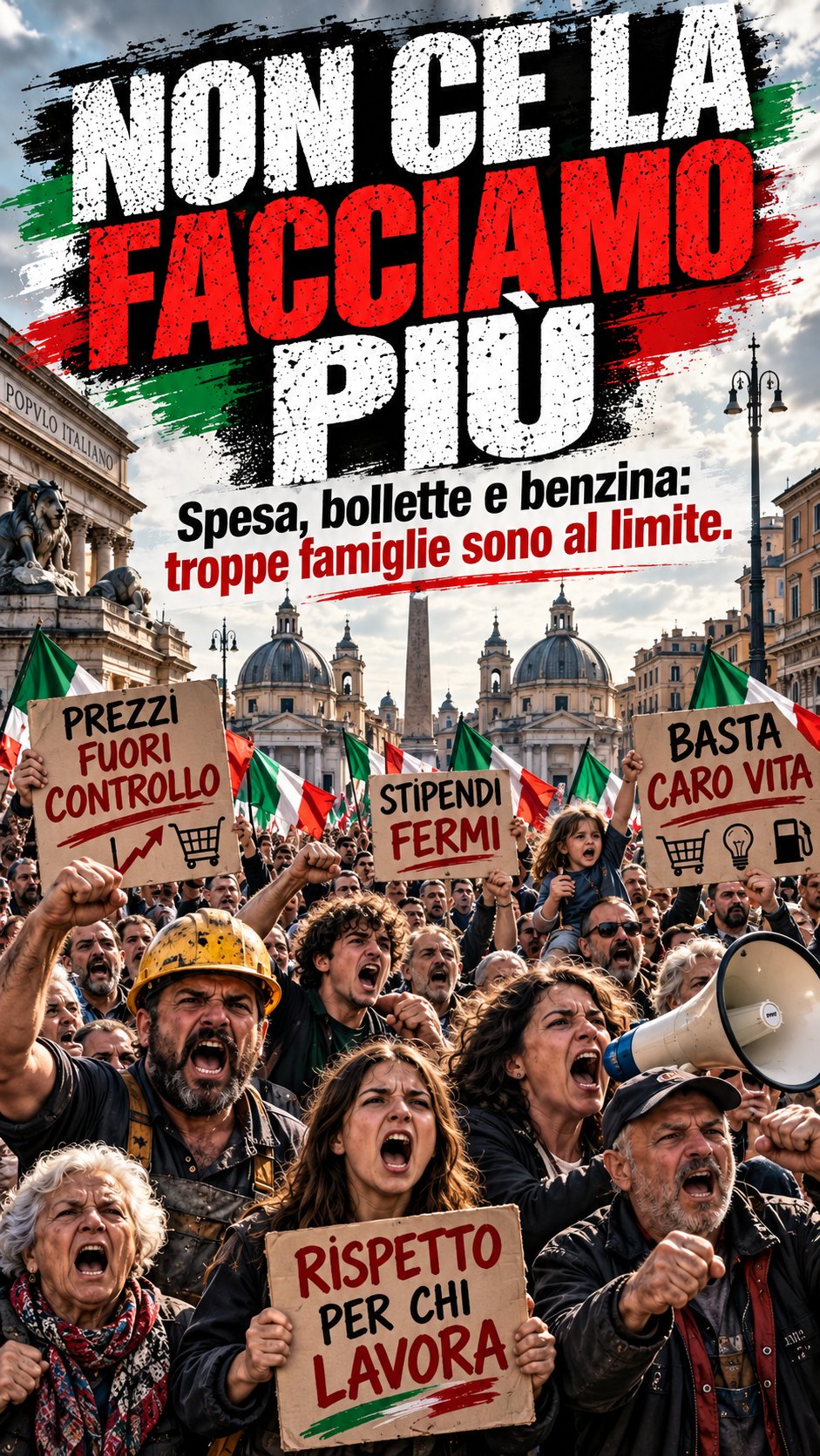 Non ce la facciamo più; piazza e spese.