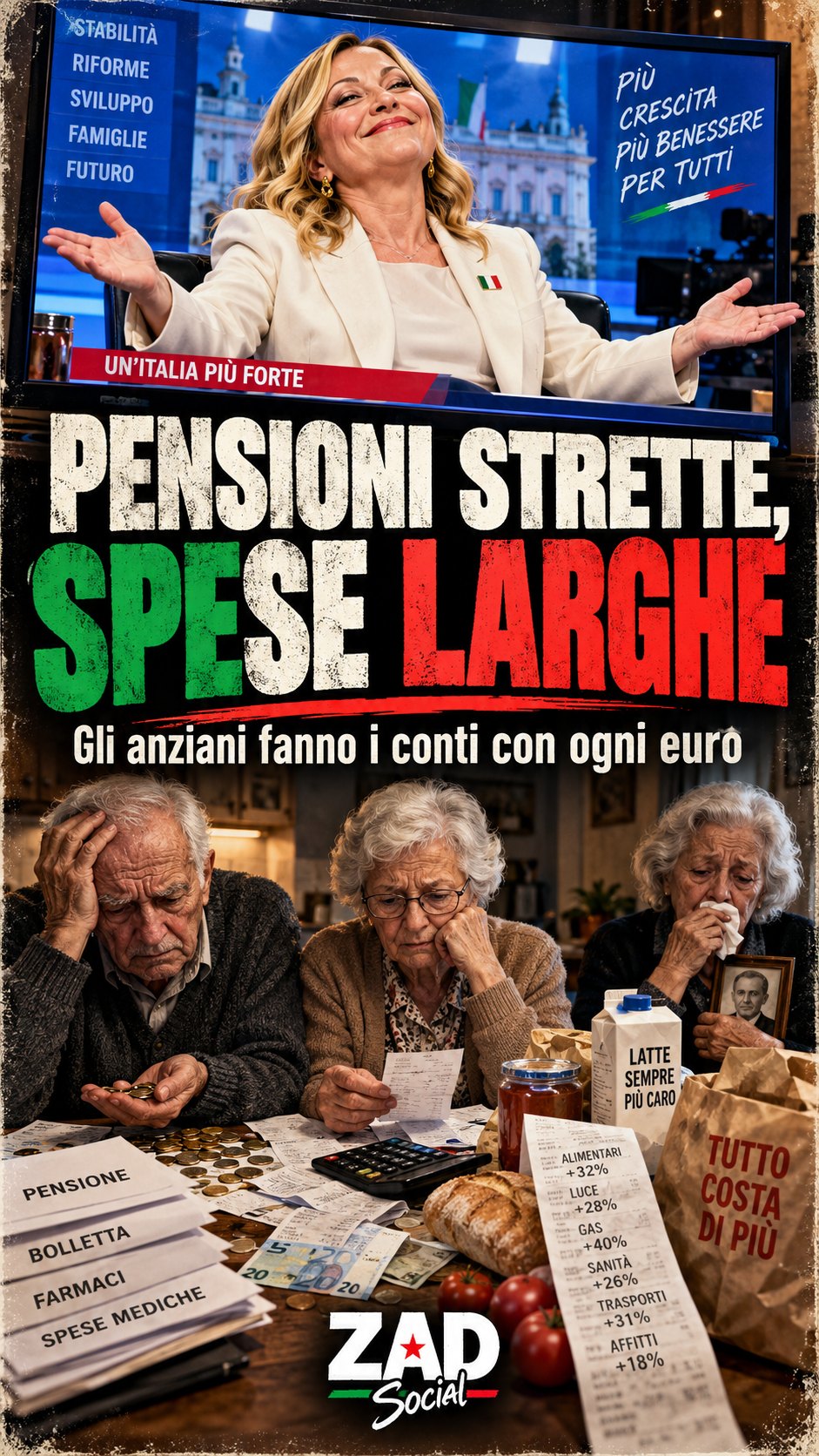 Pensioni strette spese larghe; anziani e televisore, percentuali inventate.