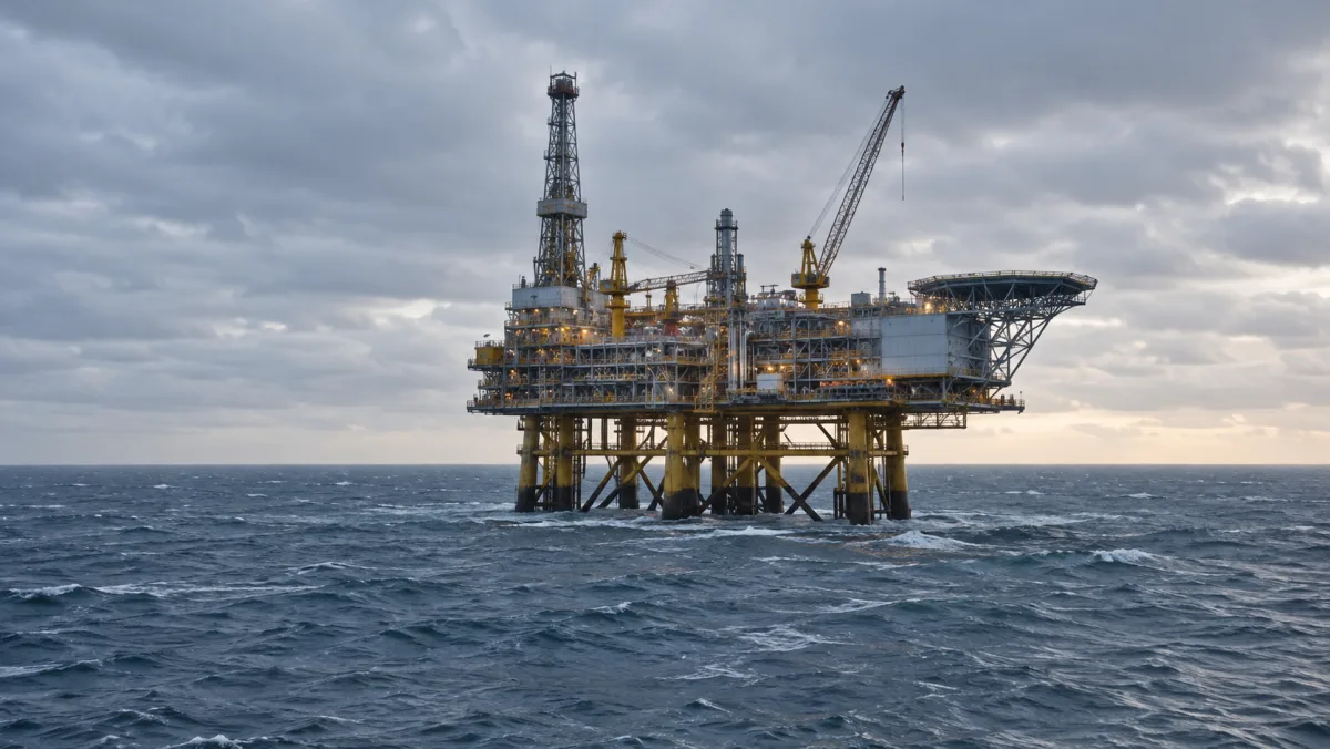 Piattaforma offshore immaginaria nel Mare del Nord · illustrazione AI